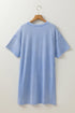 Mineral Wash Floral Applique Raw Edge Short Sleeve T Shirt Dress With Pockets